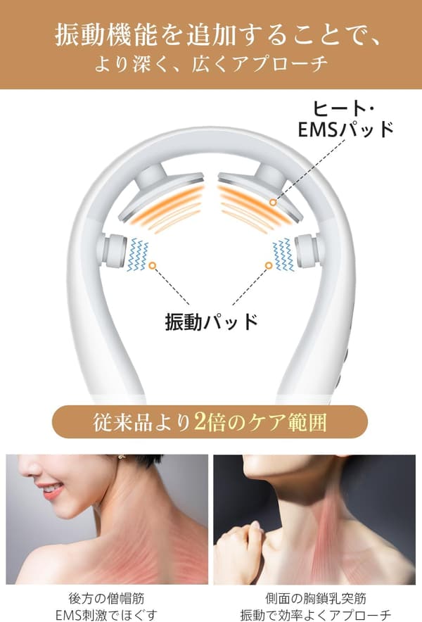 首リラクゼーション器 EMS&TENS W効果 静音軽量 自動オフ機能 記念日・誕生日プレゼント (ホワイト)