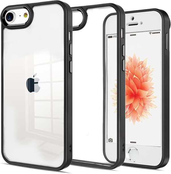 iPhone SE 第2・3世代/iPhone 7/8用 耐衝撃背面クリアケース ストラップホール付き 透明 ブラック
