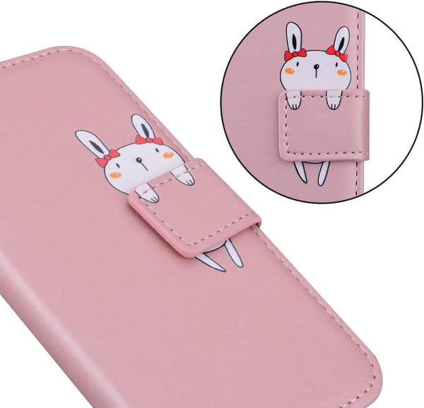 iPhone SE (第3世代/第2世代/7/8) 手帳型ケース かわいい動物 デザイン カード収納 スタンド機能 耐衝撃 TPU素材 (ピンク)