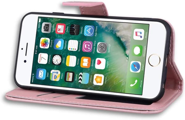 iPhone SE (第3世代/第2世代/7/8) 手帳型ケース かわいい動物 デザイン カード収納 スタンド機能 耐衝撃 TPU素材 (ピンク)