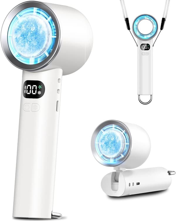 2025年新型ハンディファン 冷感プレート瞬間冷却 6800mAh大容量 USB充電式 軽量小型 LEDディスプレイ 熱中症対策用【ホワイト】