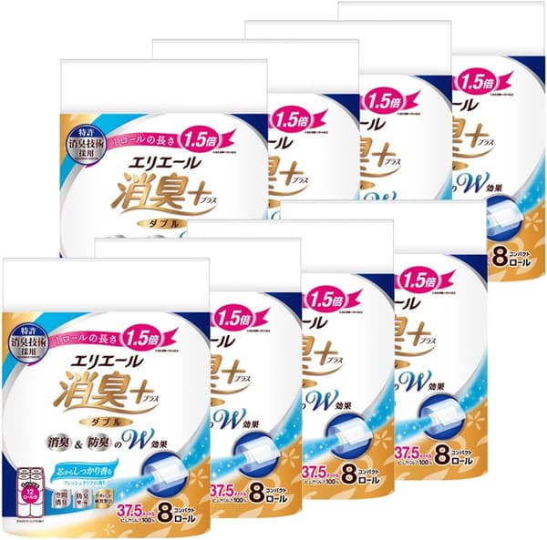 エリエール トイレットペーパー 消臭プラス ダブル 1.5倍巻き フレッシュクリアの香り 64ロール 【ケース販売】