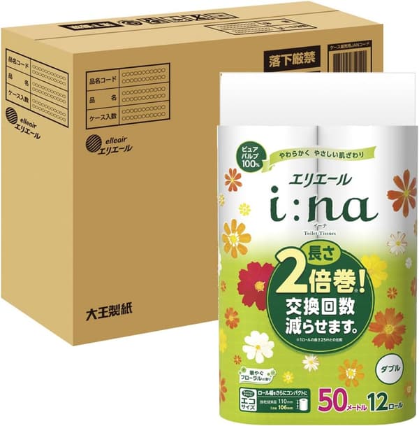 エリエール トイレットペーパー i:na 2倍巻き 50m×36ロール ダブル パルプ100% フローラルの香り【Amazon.co.jp限定】