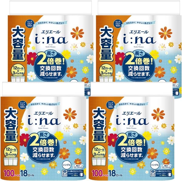 エリエール トイレットペーパー i:na 2倍巻き 100m×72ロール フローラル香ケース販売