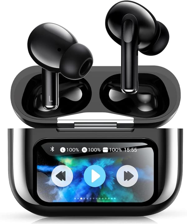 Bluetoothワイヤレスイヤホン【ANC・タッチスクリーン】最大32時間再生・ハンズフリー通話・軽量・スポーツ向け(ブラック)