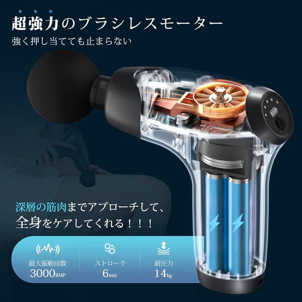 軽量ハンディ筋膜リリースガン【2024最新型】静音・Type-C充電式・5段階振動・8時間連続使用・収納ケース付 (ブラック)