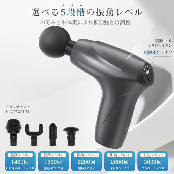 軽量ハンディ筋膜リリースガン【2024最新型】静音・Type-C充電式・5段階振動・8時間連続使用・収納ケース付 (ブラック)