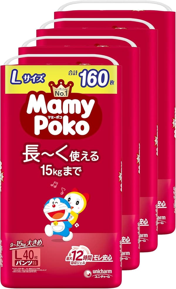 ドラえもん・マミーポコ Lサイズオムツパンツ (9~15kg) 160枚 [ケース品]