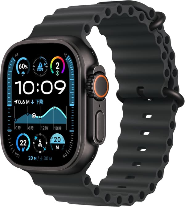 Apple Watch Ultra 2 (GPS + Cellularモデル) - 49mm ブラックチタニウムケース、ブラックオーシャンバンド付き