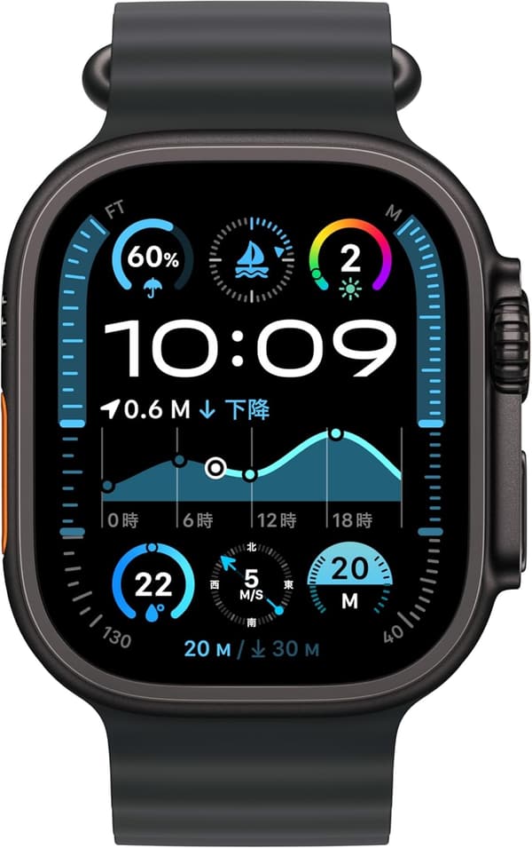 Apple Watch Ultra 2 (GPS + Cellularモデル) - 49mm ブラックチタニウムケース、ブラックオーシャンバンド付き