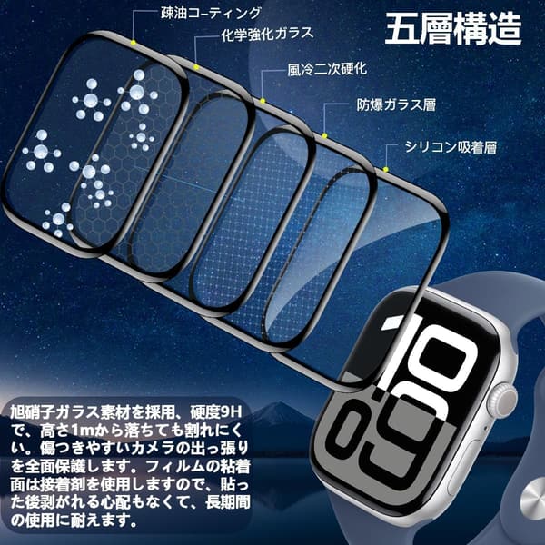 Apple Watch Series 10 46mm用 保護フィルム 3枚セット 高透過率・耐衝撃・自動吸着