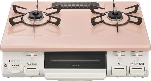 ガスコンロ 都市ガス用 60cm 片面焼グリル 左強火力 パステルピンク