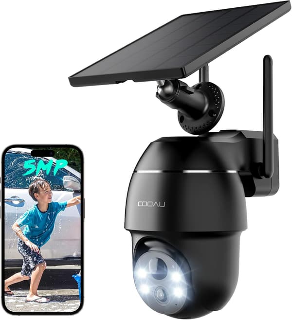 【屋外用防犯カメラ】500万画素ソーラー電源・工事不要・360°広角撮影・PIR検知・双方向通話