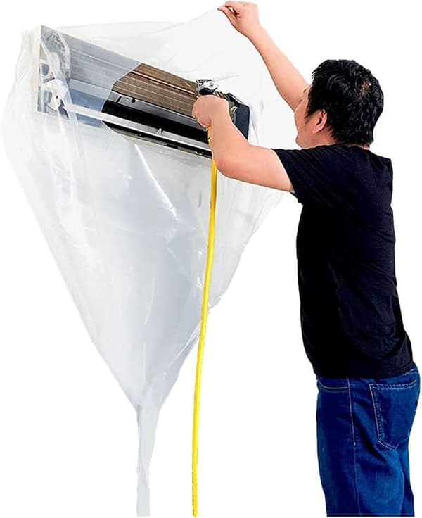 エアコン洗浄カバー(Sサイズ)室内用・透明・再利用可能・汚水飛散防止