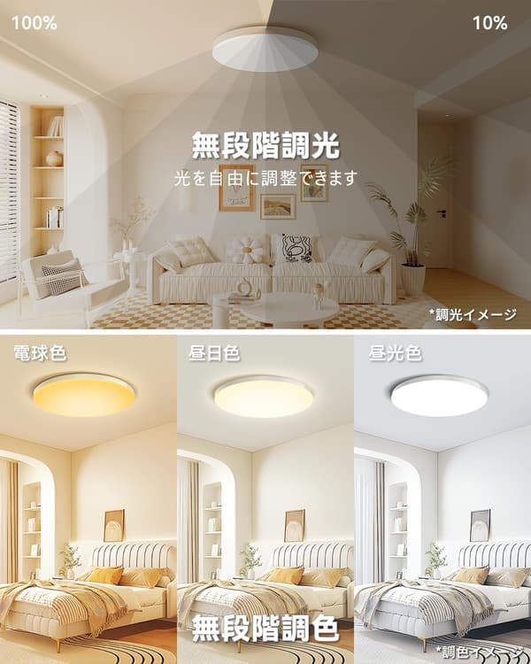 10畳用LEDシーリングライト 45W 調光・調色機能 リモコン・スマホ操作対応 薄型 常夜灯・タイマー付き