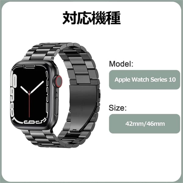 Apple Watch 用 ステンレスバンド 保護ケース付き 42mm 対応 (ブラック)