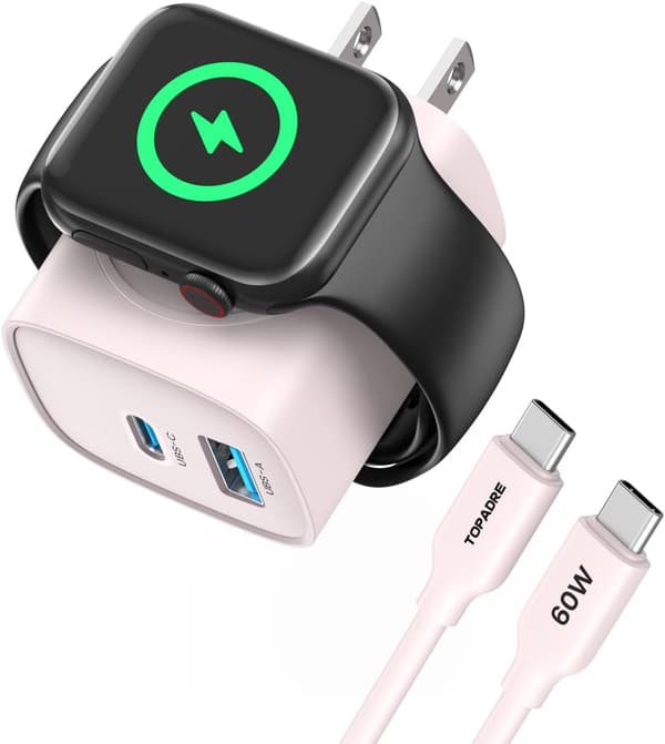 ワイヤレス充電器 3in1 PD20W USB-C 急速充電 iPhone/Apple Watch/Galaxy/AirPods対応 コンパクト ピンク