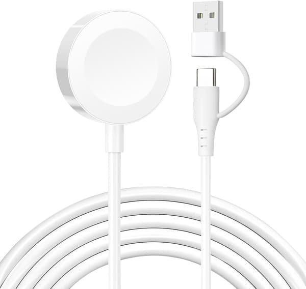 Apple Watch 充電器 2in1 USB A+C マグネット式 軽量 持ち運び便利 急速充電 白