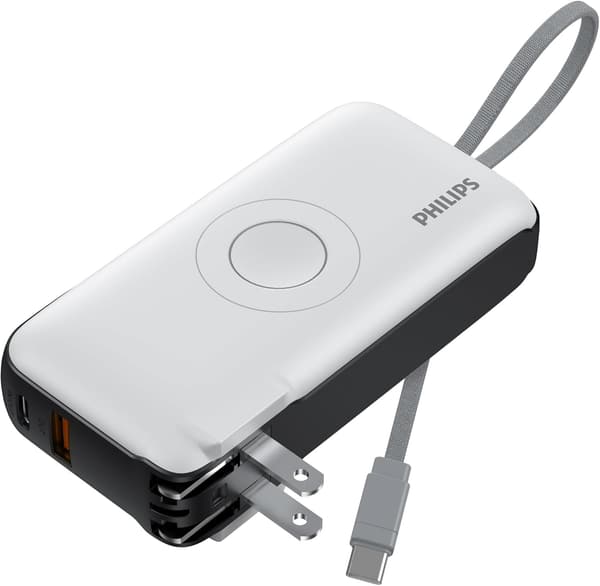 フィリップス モバイルバッテリー 10000mAh Apple Watch対応 大容量 ACプラグ付き 4台同時充電 PD 20W出力 ディスプレイ搭載 PSE認証 ホワイト