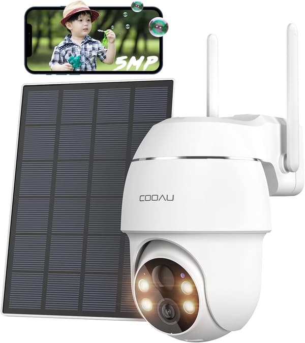 屋外用ソーラー防犯カメラ 500万画素 360°広角 PTZ ワイヤレス 【バッテリー不要】