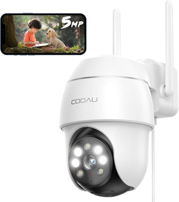 屋外防犯カメラ 5MP ワイヤレス H.265 夜間カラー撮影 360°パン/チルト 人体検知 IP66防水