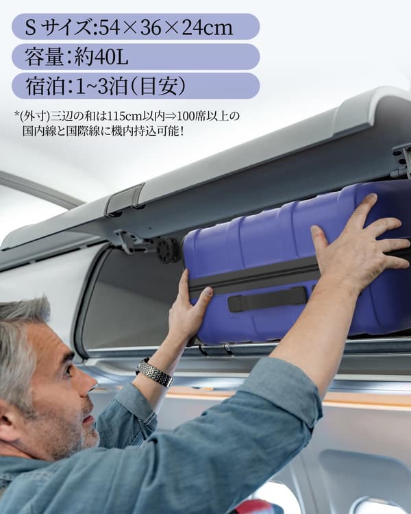 機内持込可 超軽量8輪キャリーケース Sサイズ ブルー TSAロック搭載