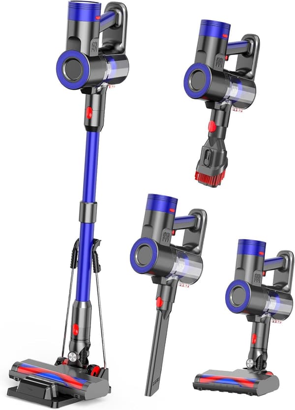 コードレス掃除機 60kpa強力吸引・自立収納・LEDライト搭載 充電式・軽量・3段吸引力・サイクロン式・家庭用【1年品質保証】