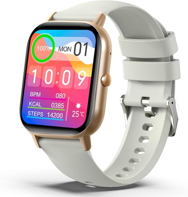 2025年モデル 大画面スマートウォッチ 活動量計 メンズ レディース Bluetooth5.4 防水 ギフト適用 (ベージュバンド)