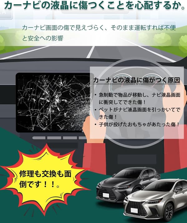 レクサスNX用 14インチ傷防止強化ナビフィルム 9H硬度 自己吸着タイプ