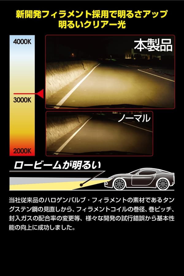 H4 3200K ハロゲンヘッドライト 2本セット 車検対応 全天候用
