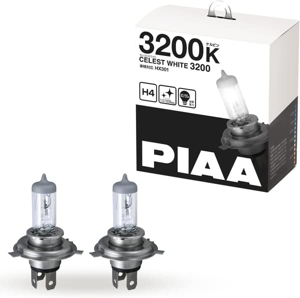 PIAA 車用 ハロゲンバルブ H4 3200K セレストホワイト 2個入 車検対応 12V 60/55W