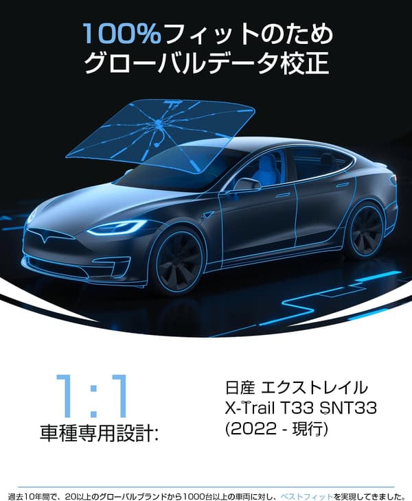 日産エクストレイルT33専用 2025強化傘型フロントガラスサンシェード UVカット収納袋付き