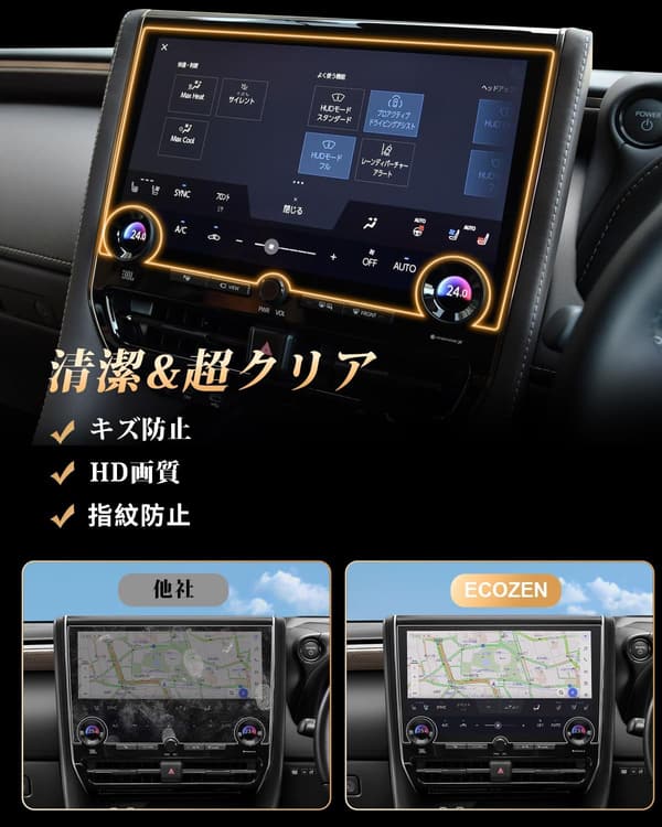 トヨタ ヴェルファイア 40系 専用 14インチ カーナビ 保護フィルム 9H 強化ガラス 傷防止 自己吸着 高感度タッチ