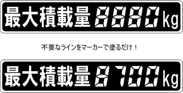 最大積載量ラベル デジタル4桁 220×40㎜ トラック用