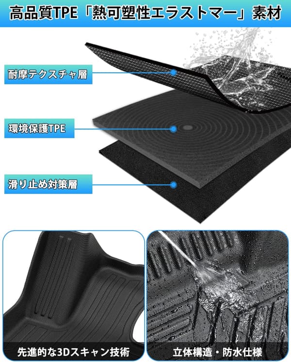 アルファード・ヴェルファイア 40系専用 3Dフロアマット ブラック 立体構造 防水 滑り防止 TPE素材 2Pセット