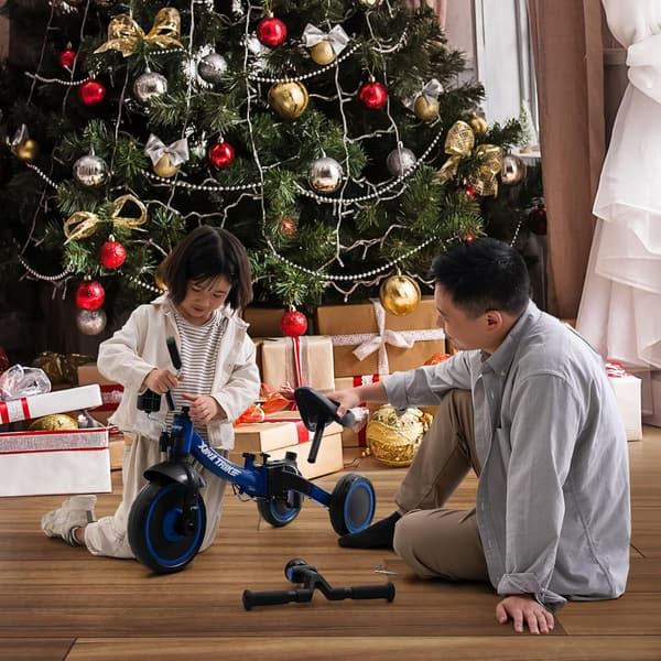 誕生日プレゼント 子供用折りたたみ三輪車 ランニングバイク ブルー 1歳～5歳用