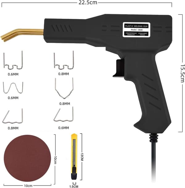 バンパー補修用プラスチック溶接機キット 110V 300本の溶接釘、ナイフ・サンドペーパー付(ブラック)