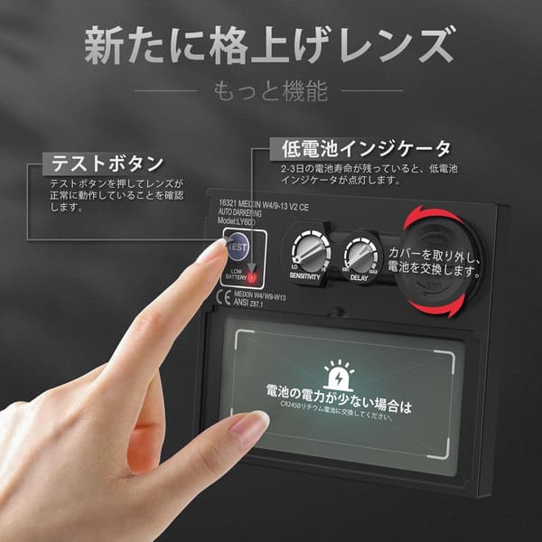 ソーラーパワー自動遮光溶接面 TIG MIG ARC対応 4/5-9/9-13 めがねタイプ