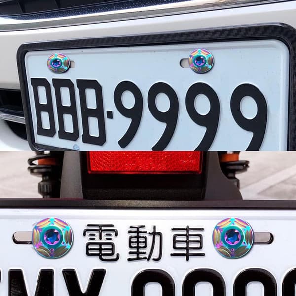 盗難防止チタン合金製ナンバープレートボルト 雪の結晶デザイン 2本セット ブラック