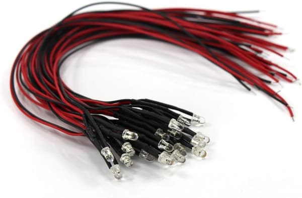 ジオラマ電飾用 3mmチップLED 温白色 20本入り（抵抗付属・配線付き）