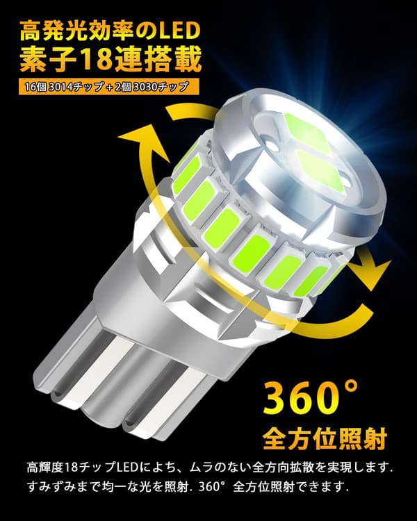 高輝度LED T10 アイスブルーポジションランプ（2個セット） 無極性キャンセラー内蔵