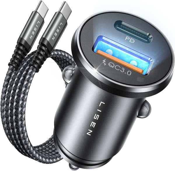 54W+60W USB-C 車載充電器 PD3.0/QC4.0 対応 コンパクト 過電流・短絡保護 12/24V両用