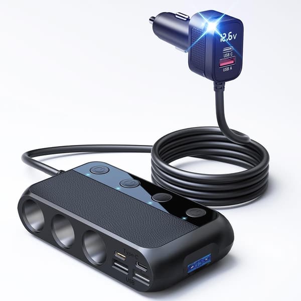 車載充電器 9in1 148W USB 3連シガーソケット PD30W・QC3.0対応 LED電圧表示・安全保護設計