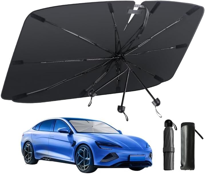 車用折りたたみ傘型サンシェード 断熱 UVカット 収納ポーチ付き (2025改良型)
