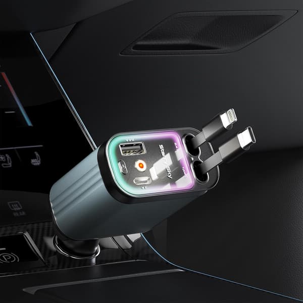 巻き取り式シガーソケットUSB-C車載充電器66W急速充電対応ブラック