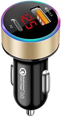 USB急速充電車載充電器 LED電圧測定機能 36W PD & QC対応 ローズゴールド【iPhone・Android・IQOS対応】