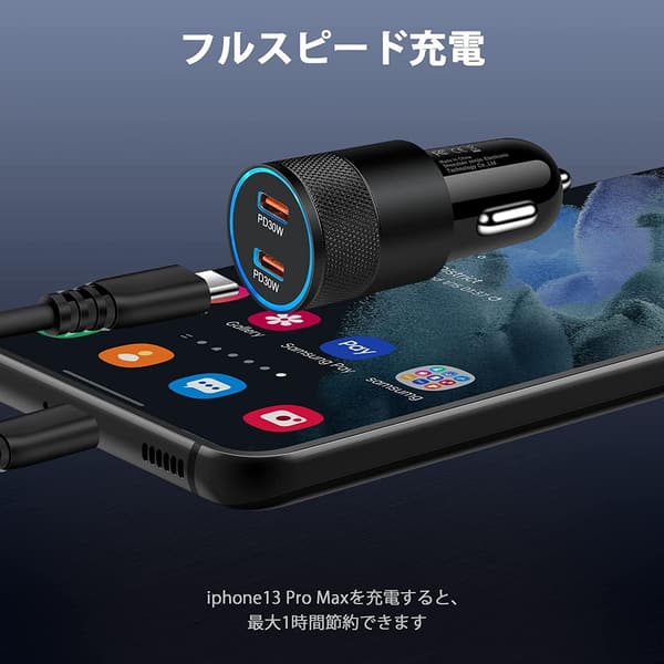 USB急速充電車載充電器 LED電圧測定機能 36W PD & QC対応 ローズゴールド【iPhone・Android・IQOS対応】