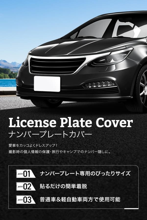 撮影用ナンバープレートカバー 2枚セット 【光沢素材・吸盤付】（ブラック）