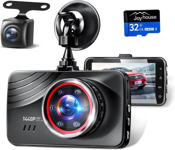前後カメラ付きドライブレコーダー【1440PフルHD IMX335センサー】駐車監視 Gセンサー 32GBカード付