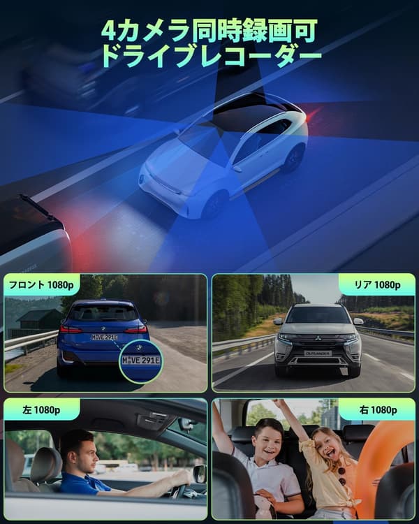 全方位録画可能な1080Pドライブレコーダー 4カメラ・360°保護・駐車監視・小型